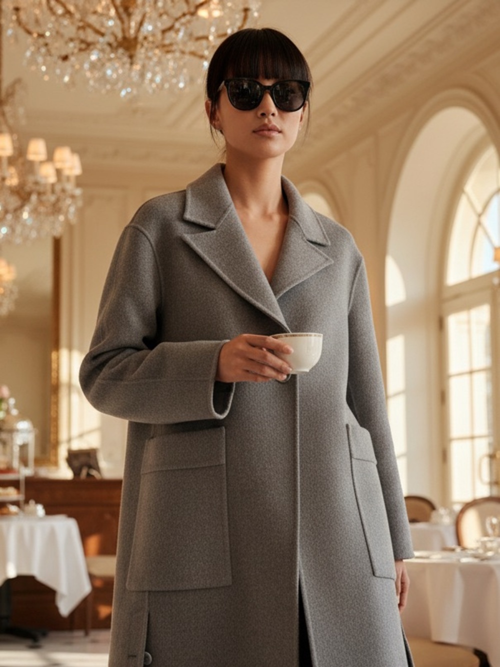 All Saints Grey Wool Belted Coat – US 4 - Picture 2 of 12